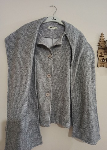 Gri Düğmeli Midi Yün Kadın Kaban - Görsel 2