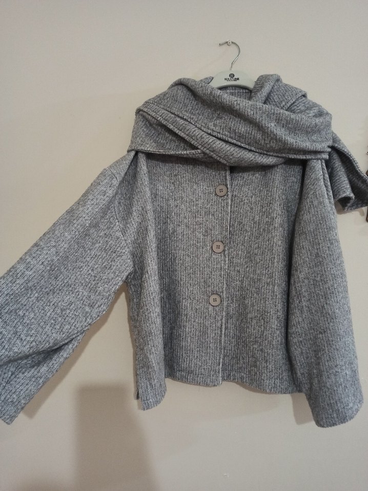 Gri Düğmeli Midi Yün Kadın Kaban - Görsel 4