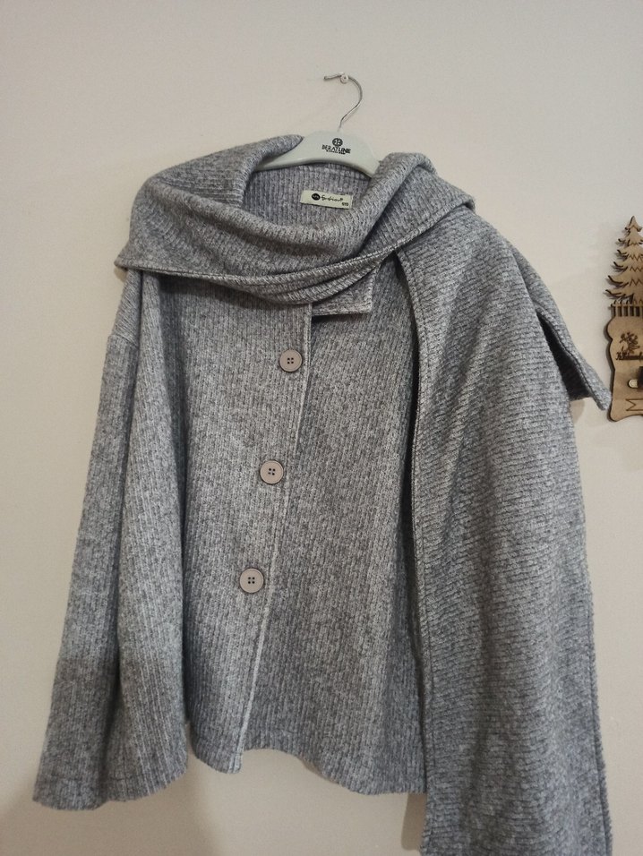 Gri Düğmeli Midi Yün Kadın Kaban - Görsel 3