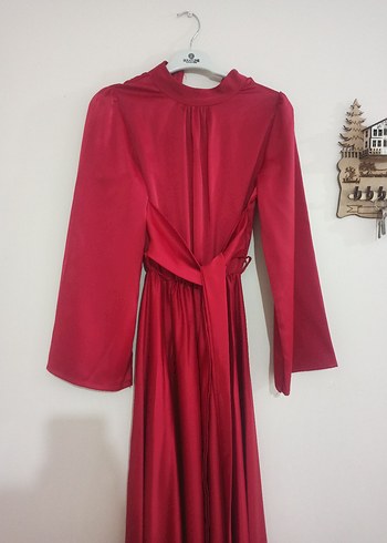 Bordo Uzun Kollu Drape Detaylı Uzun Elbise - Görsel 4