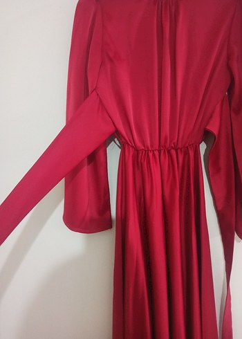 Bordo Uzun Kollu Drape Detaylı Uzun Elbise - Görsel 2