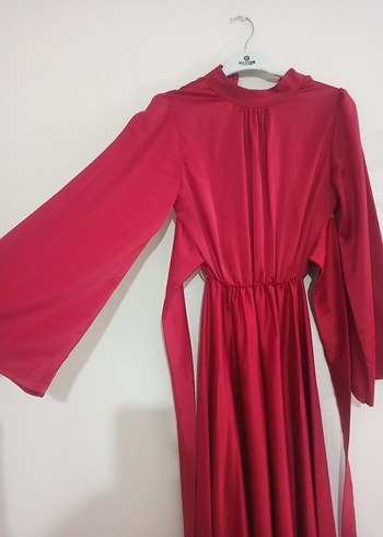 Bordo Uzun Kollu Drape Detaylı Uzun Elbise - Görsel 3