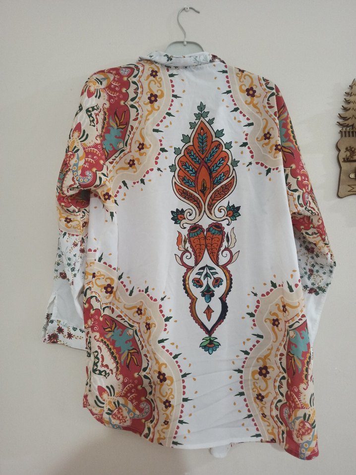 Uzun Kollu, Düğmeli Bohem Kadın Gömlek - Görsel 3