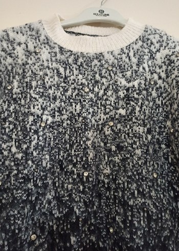 Gri Batik Desenli Örgü Kadın Kazak - Görsel 3