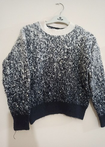 Gri Batik Desenli Örgü Kadın Kazak - Görsel 2