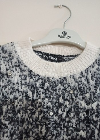 Gri Batik Desenli Örgü Kadın Kazak - Görsel 4