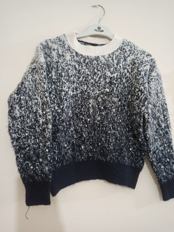 Gri Batik Desenli Örgü Kadın Kazak - Görsel 2