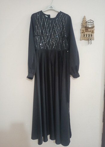 Uzun Siyah taşlı Gotik Elbise - Görsel 5