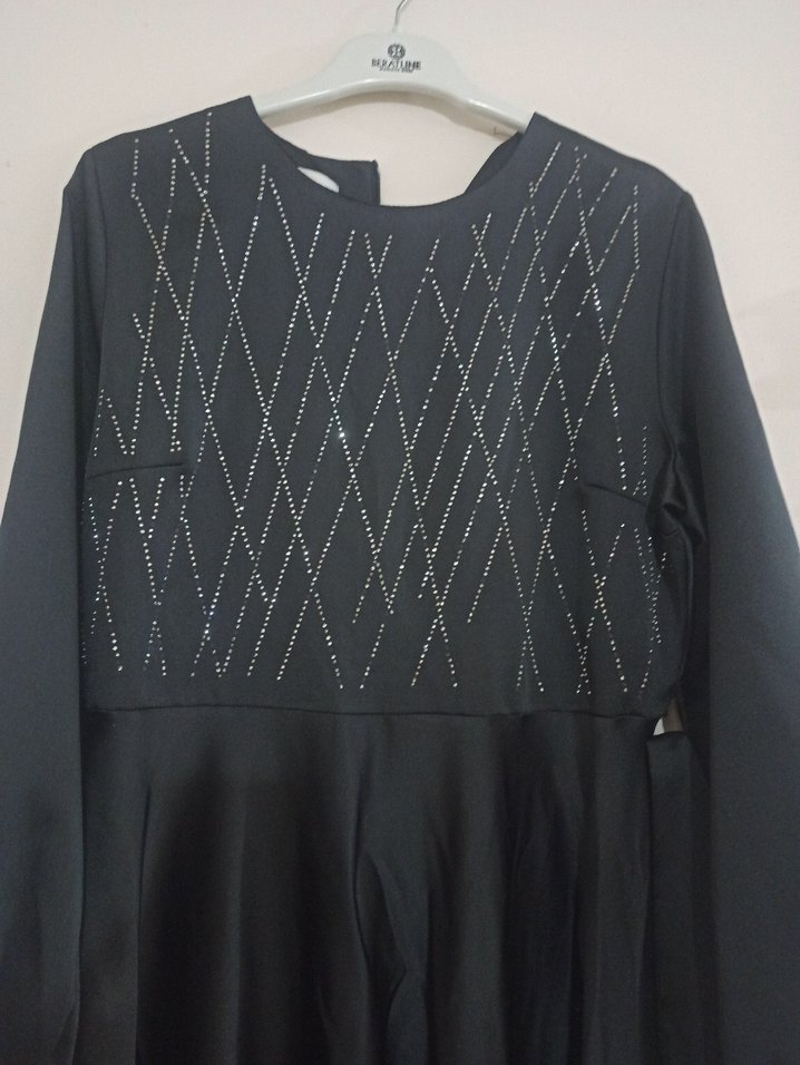 Uzun Siyah taşlı Gotik Elbise - Görsel 3