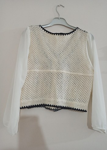 Nakışlı Bohem Beyaz Örgü Bluz - Görsel 4