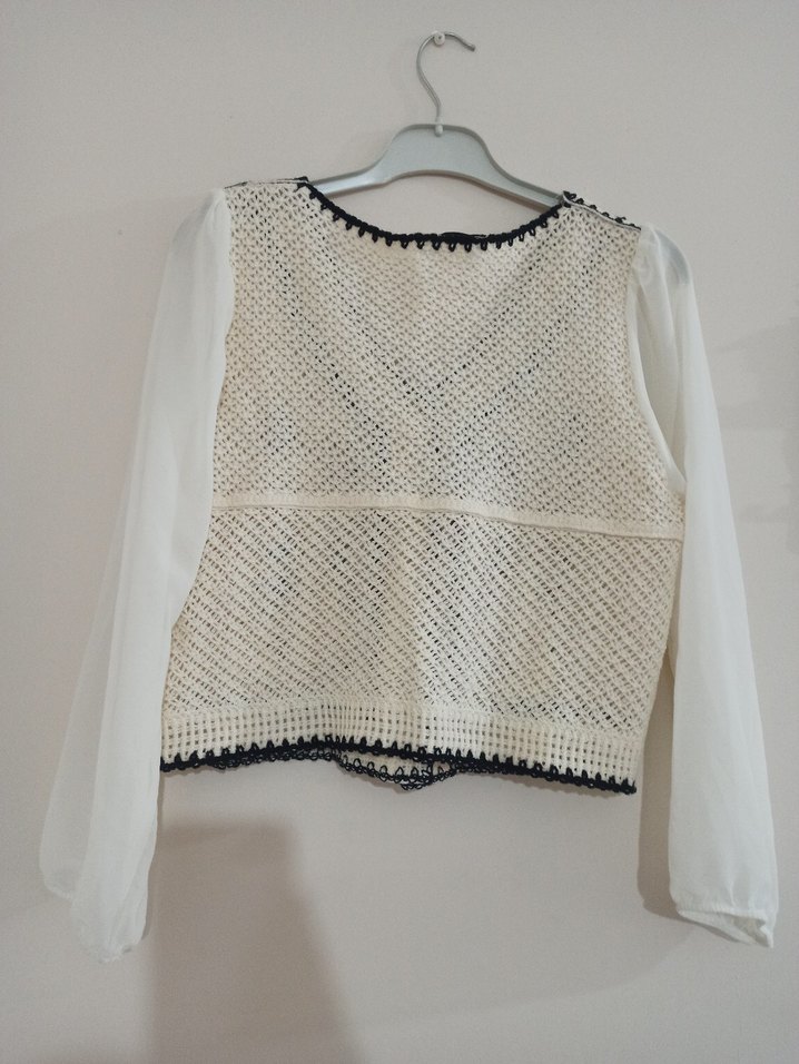 Nakışlı Bohem Beyaz Örgü Bluz - Görsel 4
