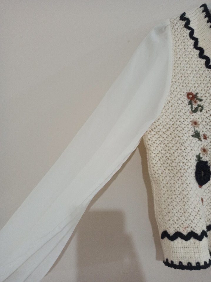 Nakışlı Bohem Beyaz Örgü Bluz - Görsel 3