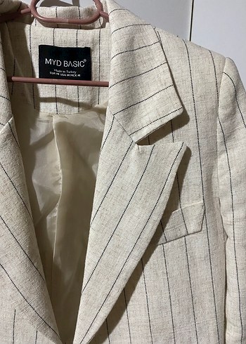 Bej Keten Mini Kadın Blazer Ceket - Görsel 2