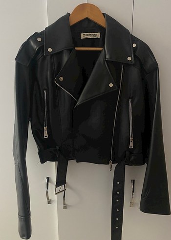 Siyah Oversize Deri Kadın Ceket - Görsel 2