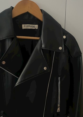 Siyah Oversize Deri Kadın Ceket - Görsel 4