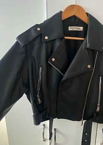 Siyah Oversize Deri Kadın Ceket - Görsel 3