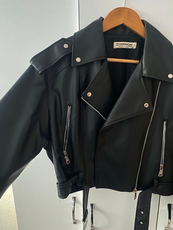 Siyah Oversize Deri Kadın Ceket - Görsel 3