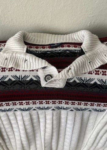 Erkek Beyaz Örgü Yaka Detaylı Kazak - Görsel 3