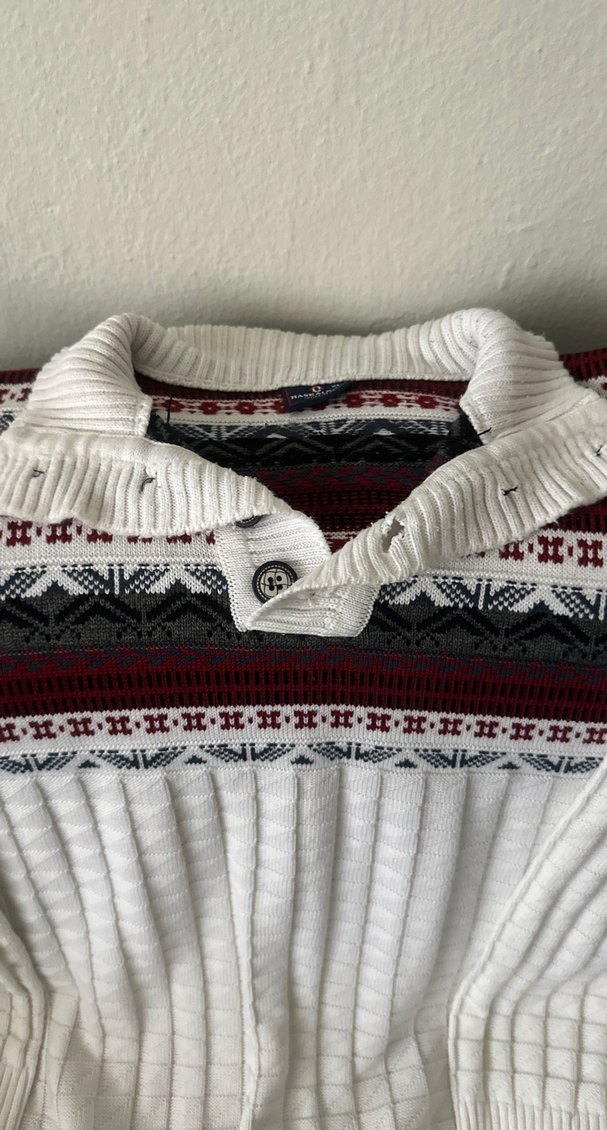 Erkek Beyaz Örgü Yaka Detaylı Kazak - Görsel 3