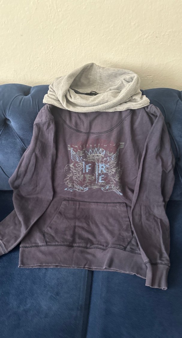 Gri Yüksek Yakalı Uzun Kollu Baskılı Sweatshirt - Görsel 5