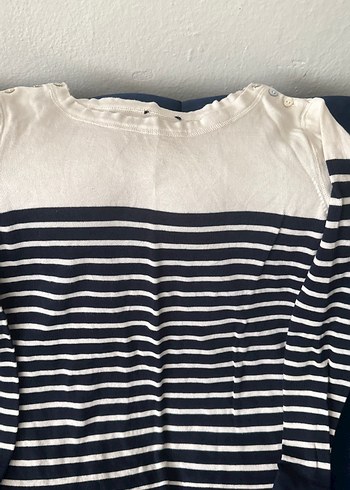 Kadın Lacivert Çizgili Tekne Yaka Kazak - Görsel 2