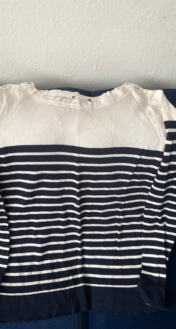 Kadın Lacivert Çizgili Tekne Yaka Kazak - Görsel 2