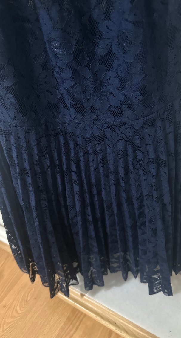 Lacivert Dantel Midi Abiye Elbise - Görsel 3