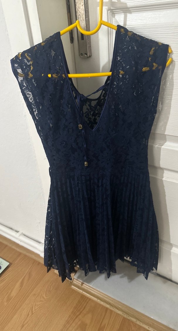 Lacivert Dantel Midi Abiye Elbise - Görsel 5