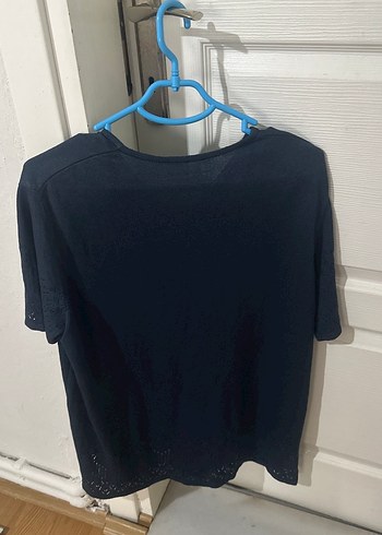 Kadın Lacivert V Yaka Kısa Kollu Tişört - Görsel 7