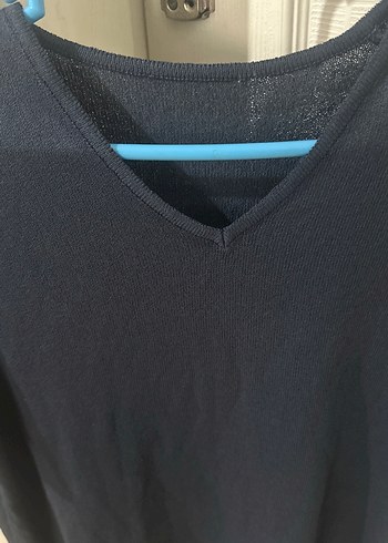 Kadın Lacivert V Yaka Kısa Kollu Tişört - Görsel 2