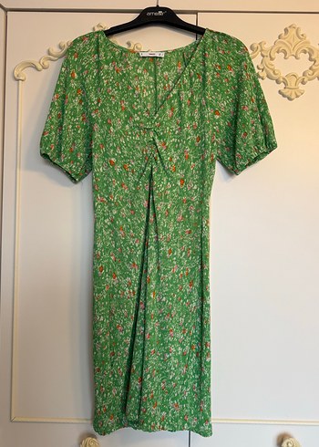 MANGO Yeşil V Yaka Midi Elbise - Görsel 2