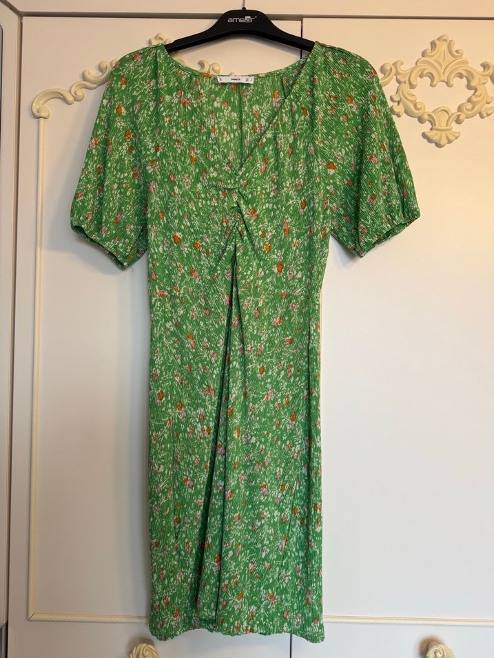 MANGO Yeşil V Yaka Midi Elbise - Görsel 2