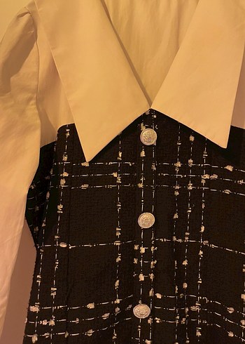 Düğmeli Siyah Kareli Midi Elbise - Görsel 2