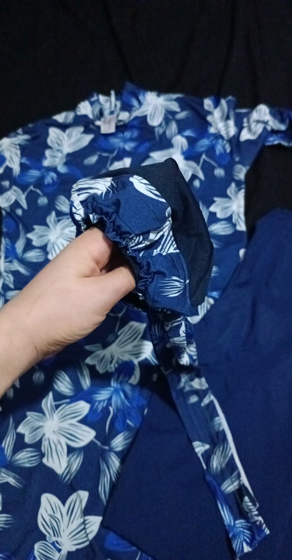 Uzun Kollu Baskılı Mavi çiçek desenli üçlü takım haşema - Görsel 3