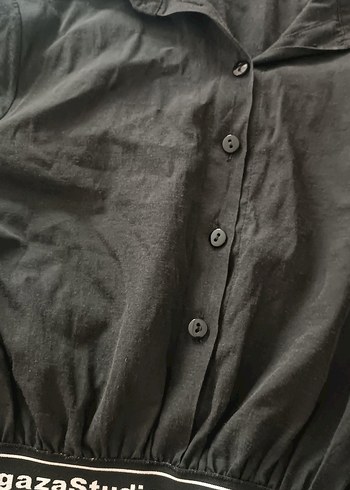 SagazaStudio Siyah Kısa Crop Gömlek - Görsel 4