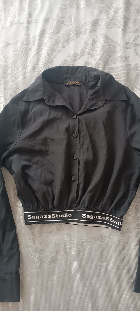 SagazaStudio Siyah Kısa Crop Gömlek - Görsel 2