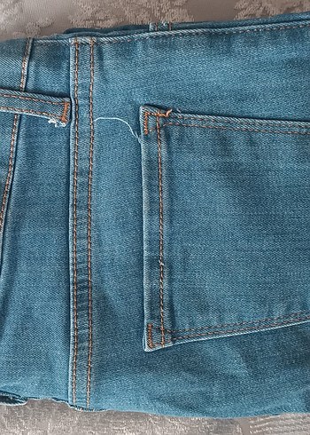 Kadın Mavi Kot Pantolon, Kemerli, Midi Boy - Görsel 6