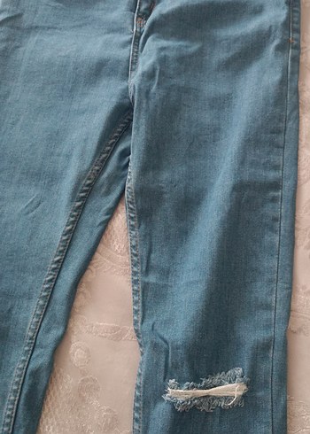 Kadın Mavi Kot Pantolon, Kemerli, Midi Boy - Görsel 3