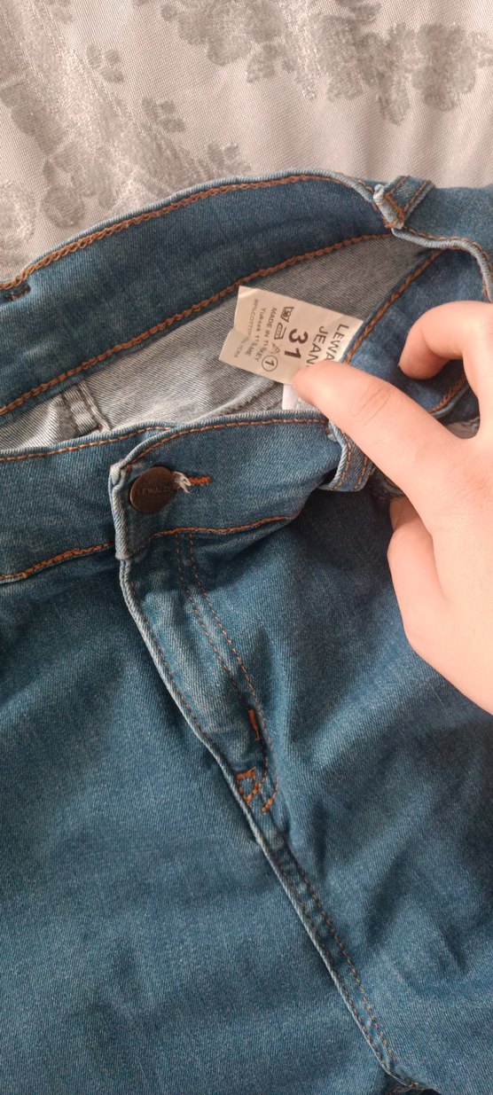 Kadın Mavi Kot Pantolon, Kemerli, Midi Boy - Görsel 5