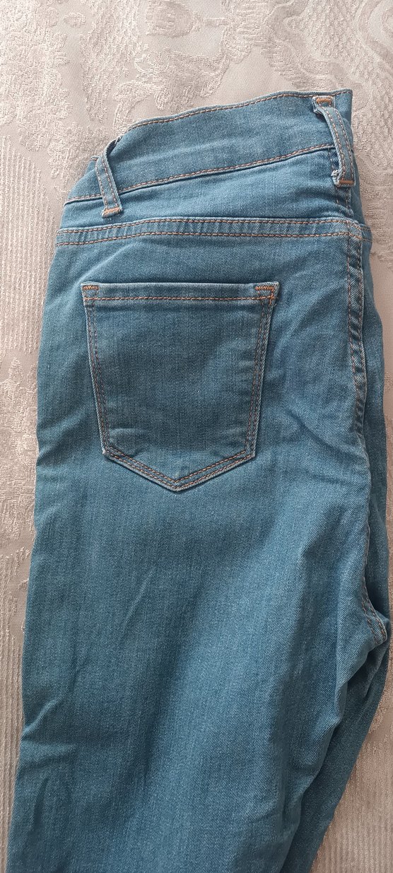 Kadın Mavi Kot Pantolon, Kemerli, Midi Boy - Görsel 4