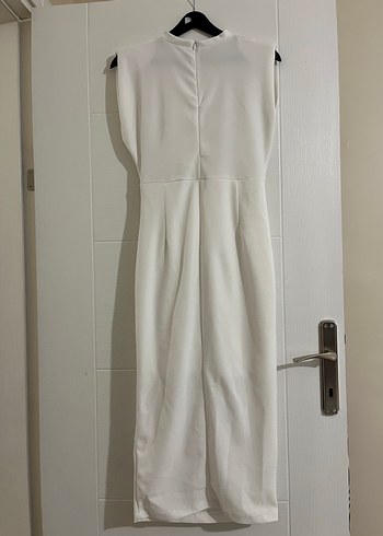 Beyaz Drapeli Uzun Kadın Kalem Elbise - Görsel 3