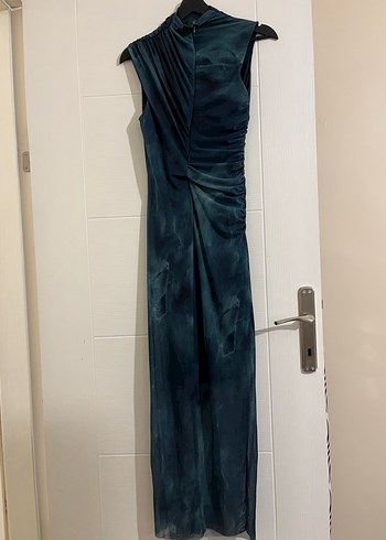 Batik desenli Mavi yeşil Midi Abiye Elbise - Görsel 3