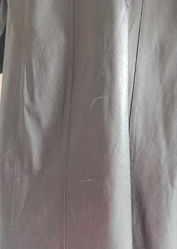 Düğmeli Siyah Deri Kadın Kaban - Görsel 5