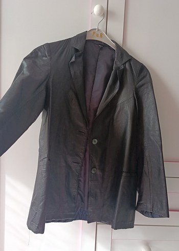 Düğmeli Siyah Deri Kadın Ceket - Görsel 2