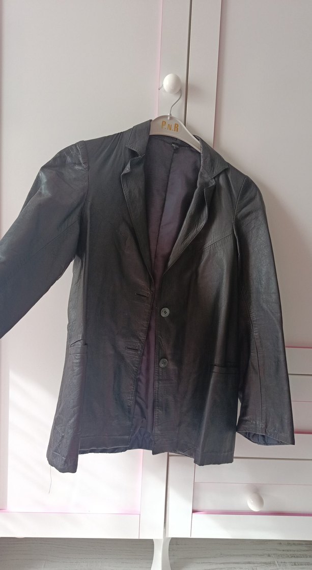 Düğmeli Siyah Deri Kadın Ceket - Görsel 2