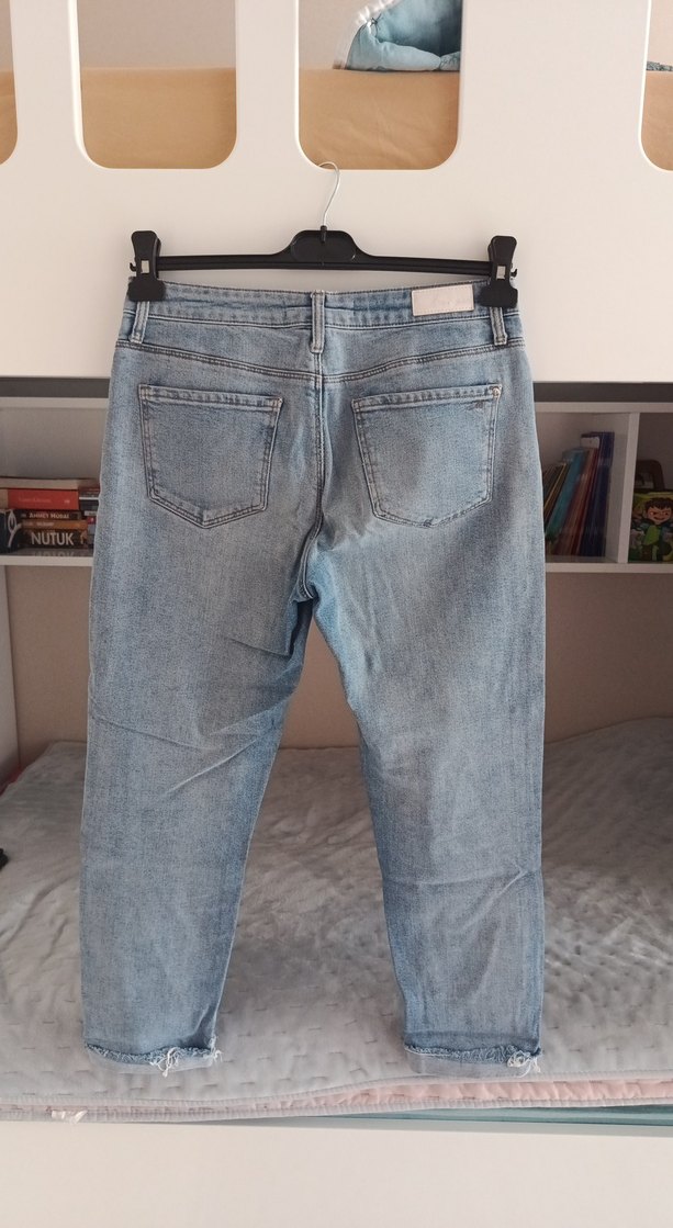 Kadın Mavi Bol Kesim Midi Denim Pantolon - Görsel 3