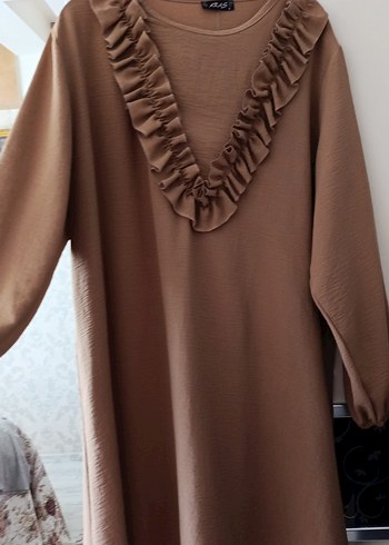 Bej Uzun Kollu Fırfırlı Kadın Tunik - Görsel 2