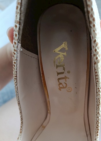 Bej Yılan Desenli Dantelli Stiletto - Görsel 4