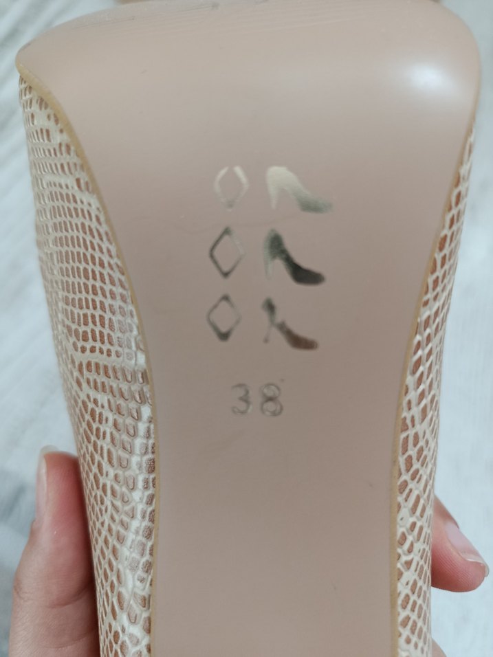 Bej Yılan Desenli Dantelli Stiletto - Görsel 5