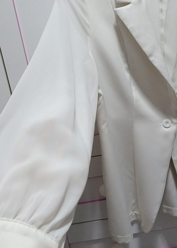 Düğmeli Beyaz Kadın Blazer Ceket - Görsel 3